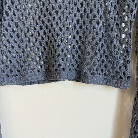 Womens Blue Open Knit Beachy Boho Bell Sleeve Sweater Size L Festival Beach - Picture 6 of 13
